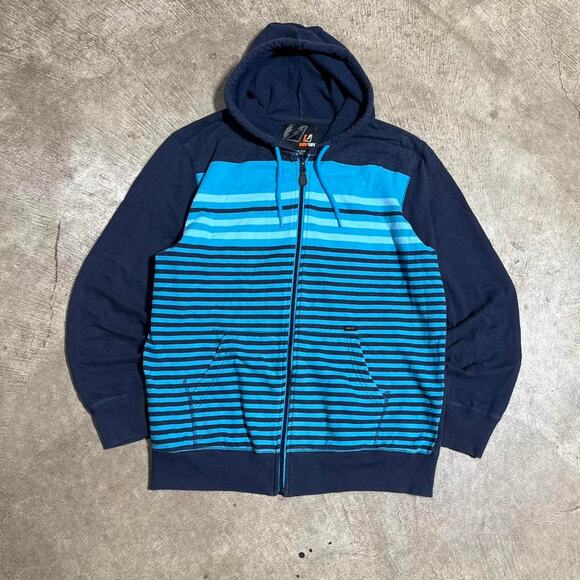 Vintage VTG Y2K Skater Striped Zip Up Hoodie Sweatshirt - Picture 1 of 8